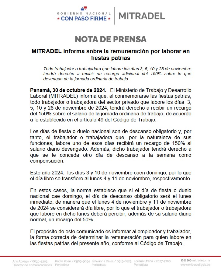 PAGO DE TRABAJO EN FIESTAS PATRIAS