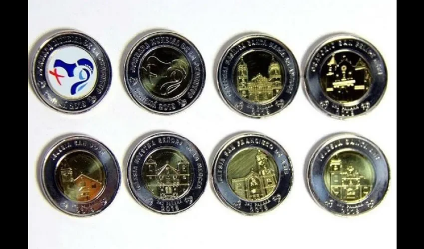 Colección completa de monedas con motivos de la JMJ 2019. Cortesía. 