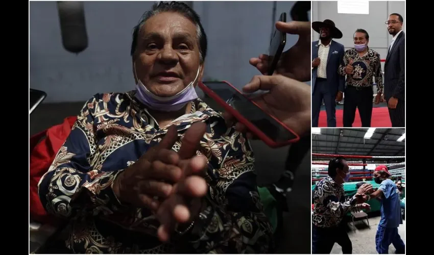 Roberto Durán en el gimnasio Rockero Alcázar durante la celebración de su 70avo cumpleaños, hoy en ciudad de Panamá (Panamá). EFE.