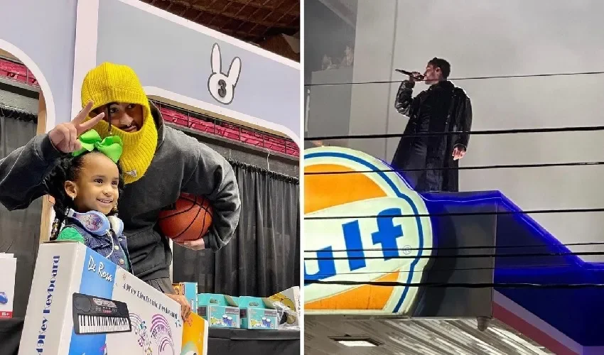 En la mañana Bad Bunny estaba entregando juguetes con su fundación.